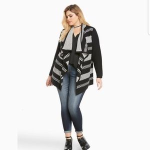 Torrid Black white stripe drape open cardigan 2x